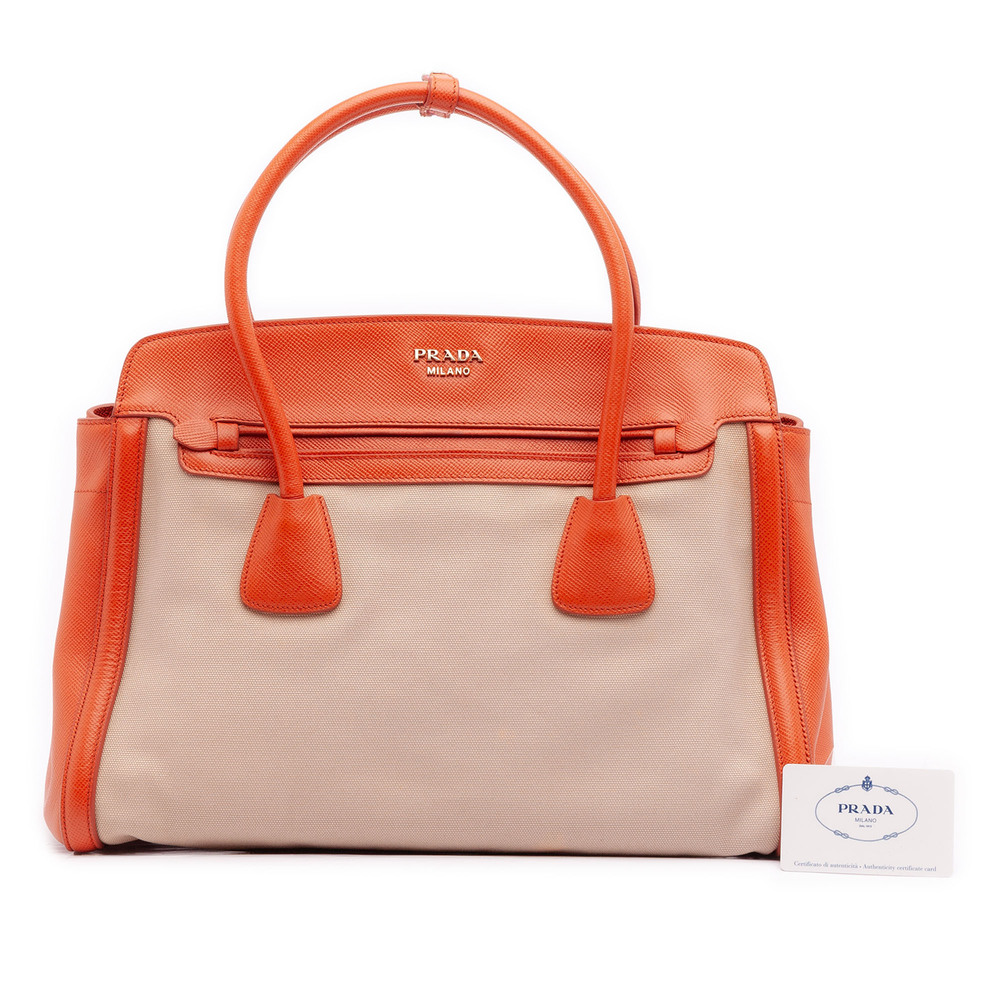 Pre-Loved Prada Bicolor Saffiano Cuir Trimmed Canvas Satchel - Picture 11 of 11